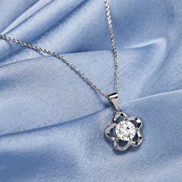 GIVA 925 Sterling Silver Rhodium Plated Shimmering Bloom Pendant With Link Chain image 1