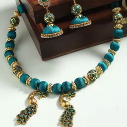 AKSHARA Green German Silver Brass Plated Jewellery Set-picture-25