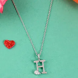 Studio Voylla 925 Sterling Silver CZ Studded Alphabet H Pendant & Chain-picture-14