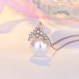 Jewels Galaxy Rose Gold-Plated American Diamond Studded Crown Design Pendant With Chain-picture-41