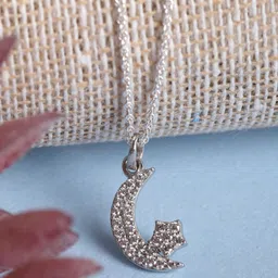 Clara 925 Silver Rhodium-Plated Moon Star Chain Pendant-picture-55