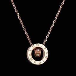 Jewels Galaxy Rose Gold-Plated Stone-Studded & Roman Numerals-Charm Pendant With Chain-picture-53