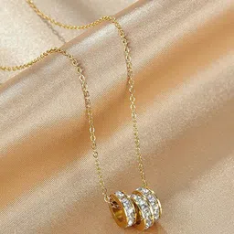 Jewels Galaxy Gold-Plated CZ Studded Cylindrical Loops Pendant With Chain-picture-38