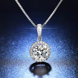 Jewels Galaxy Silver-Plated Crystal Studded Circular Shape Solitaire Pendant-image-97