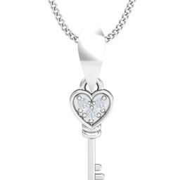 KUBERBOX Key To The Heart 18KT White Gold Diamonds Studded Pendant-0.63gm-image-81