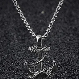 MEENAZ Silver Plated Stainless Steel Anchor Pendants with Chain image 2