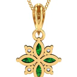 KUBERBOX 18KT Gold Diamond-Studded Flora Emerald Pendant  0.99 gm image 4