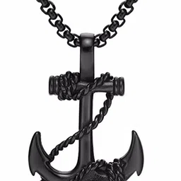 MEENAZ Silver Plated Stainless Steel Anchor Pendants with Chain image 4