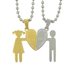 Saizen Set of 2 Gold-Plated Heart Shaped Stainless Steel Couple Pendant image 4