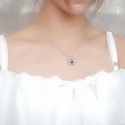 UNIVERSITY TRENDZ Stainless Steel Black Silver-Plated Stone Studded Pendant image 2