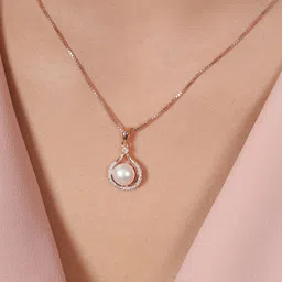 Zavya 925 Pure Sterling Silver Rose Gold-Plated Cubic Zirconia Studded Pendant With Chain image 3