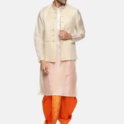 Sethukrishna Men Orange Printed Dhoti image 4