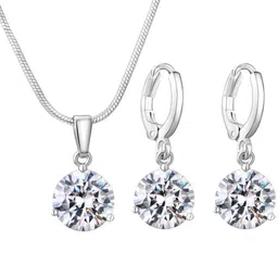 Jewels Galaxy Silver Plated Cubic Zirconia Studded Jewellery Set image 2