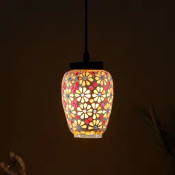 Devansh White & Gold Printed Glass Ceiling Lamp image 2