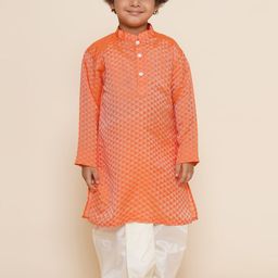 Sethukrishna Boys Geometric Woven Design Mandarin Collar Kurta With Dhoti Pants-picture-30