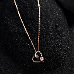 Clara 92.5 Sterling Silver Rose Gold-Plated CZ-Studded Heart Pendant With Chain image 2