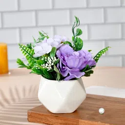 TAYHAA White Artificial Flowers in Diamond Pattern Planter-picture-45