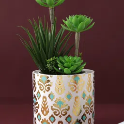 TAYHAA White & Yellow Mandala Printed Ceramic Planter-picture-9