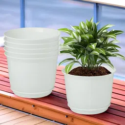 Kuber Industries White 6 Pcs Flower Pot Planters With Tray image 1
