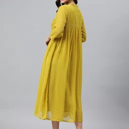 janasya Women A-line Gold Midi/Calf Length Dress image 2