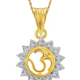 Vighnaharta Gold-Plated Cubic Zirconia Sun Shine Om Shaped Pendant-picture-35