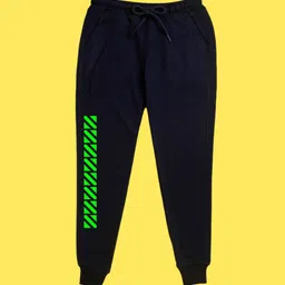 NUSYL Kids Navy Blue & Green Printed Polyester Regular Fit Joggers-picture-16