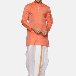 Sethukrishna Men Orange Art Silk Woven Silk Kurta with Dhoti Pant Set-picture-39