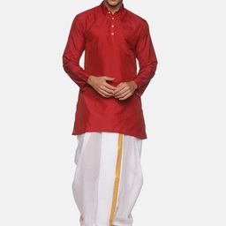 Sethukrishna Men Maroon & White Kurta with Dhoti Pants-picture-31