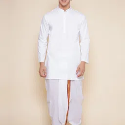 Sethukrishna Mandarin Collar Zari Pure Cotton Kurta With Dhoti Pants-picture-12