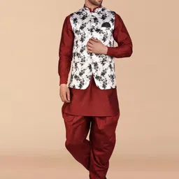 PRINTCULTR Pure Silk Mandarin Collar Kurta With Dhoti Pant & Nehru jacket image 1