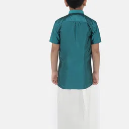 Ramraj Boys Green & Green Shirt with Dhoti image 3
