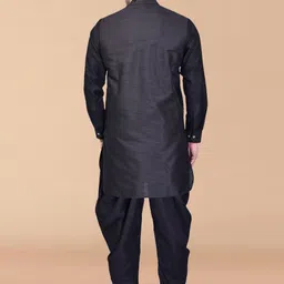 PRINTCULTR Mandarin Collar Pure Silk Regular Kurta with Harem Pants image 4