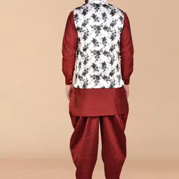 PRINTCULTR Pure Silk Mandarin Collar Kurta With Dhoti Pant & Nehru jacket image 4