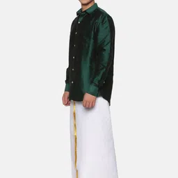 Sethukrishna Men Green & Off White Shirt with Dhoti Pants image 5