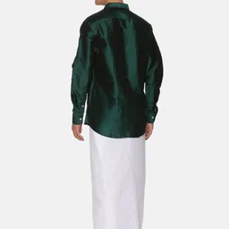 Sethukrishna Men Green & Off White Shirt with Dhoti Pants image 3