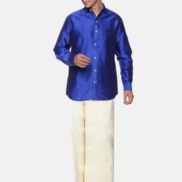 Sethukrishna Men Blue & White Shirt with Dhoti Set image 5