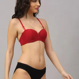 PrettyCat Red & Black Lightly Padded Strapless Pushup Bra With Panty Set PC-SET-5120A image 5