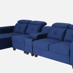 woodsworth from pepperfry Impero Velvet RHS Sectional Sofa (3+ Lounger) in Royal Blue Colour with Adjustable Headrest image 4