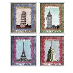 Art Street Set Of 4 Multicoloured Pisa, London, Paris & New York Framed Canvas Wall Art image 2