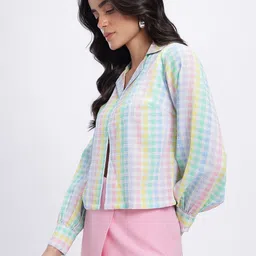 glitchez Women Regular Fit Checkered Casual Shirt image 5