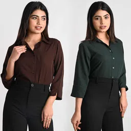 rahul traders Women Regular Fit Solid Button Down Collar Casual Shirt-picture-23