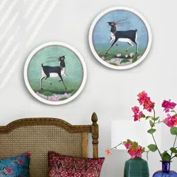 rangreli Hiran Pichwai Multicolor Canvas Framed Wall Plates (Set of 2)-picture-31