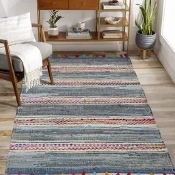 the home talk Grey Cotton Stripe 4 X 6 Feet Hand Woven Carpet-picture-34