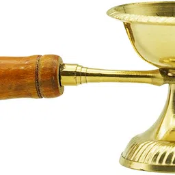 puja n pujari Brass Loban Burner Aarti Diya with Handle - Harathi Stand for Pooja Brass Table Diya image 2