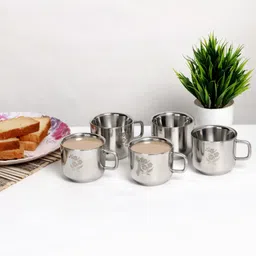 q4s Pack of 4 Stainless Steel Cups for tea 100 ml Double wall cup for chai coffee tea cups Shine Gloss Outside image 4