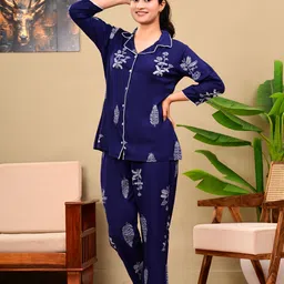 shiv textile Women Night Suit Set Blue Printed-picture-38