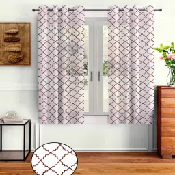 cortina White Polyester Abstract 5ft Sheer Eyelet 2 Pc Window Curtains image 1
