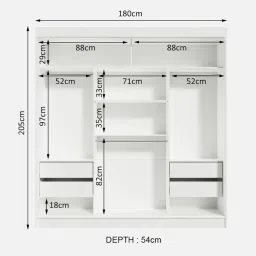 madesa Reno 3 Door Sliding Wardrobe In White And Brown Colour With Mirror & Drawer image 3