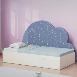 boingg! - a happy start Starry Nights Single Bed White with Drawers Storage and guided paths print at the back image 1
