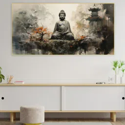 nestroots Canvas Framed Buddha in Tranquility on Rock Wall Painting-picture-14